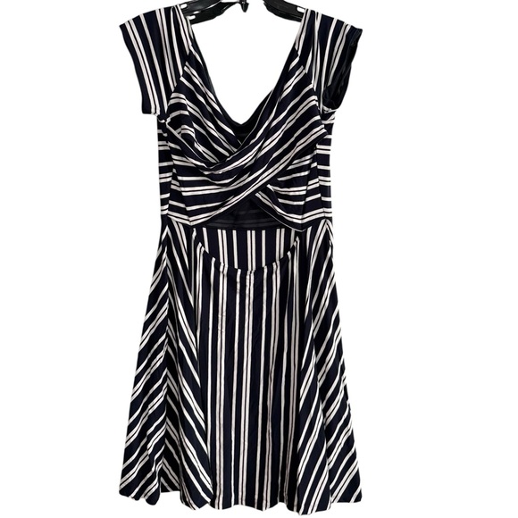 LOFT Navy Blue and White Backless Striped Midi Dress Size Large - Picture 4 of 8